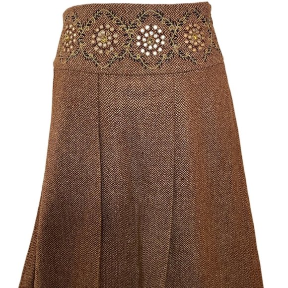 Ann Taylor for Loft Brown Embellished Mid Length Skirt Wool Blend Size 6 - Picture 4 of 10
